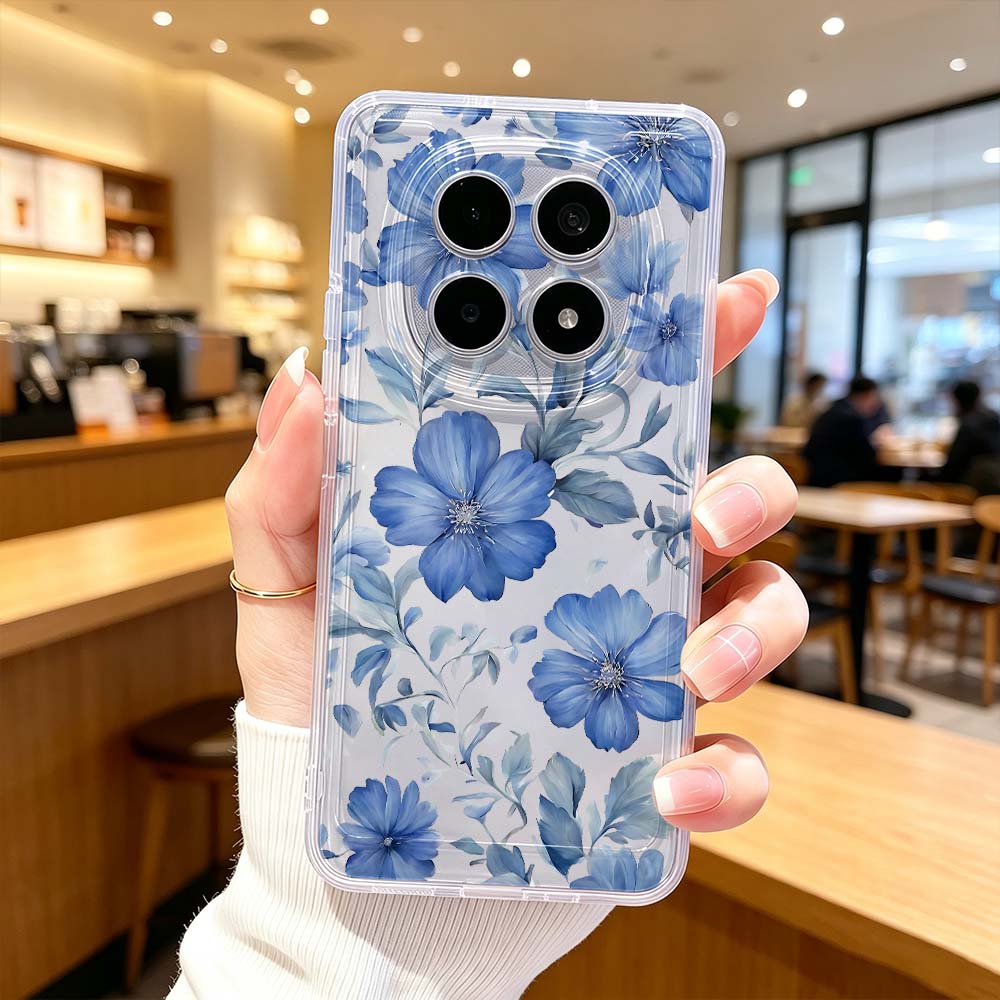 Xiaomi Poco X6 - ブルー水彩花柄スマホケース Xiaomi POCO X7 X6 X5