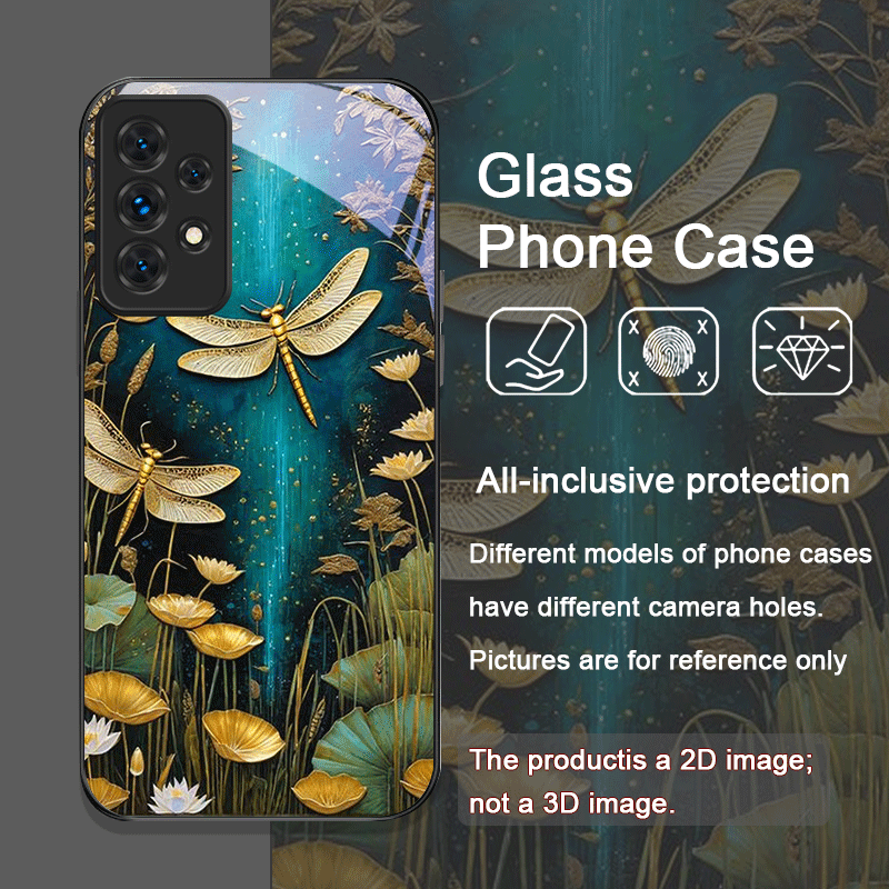 花柄ゴールデン・ドラゴンフライ強化ガラス製スマホケース Sa - Samsung Galaxy A55 のレビューと価格