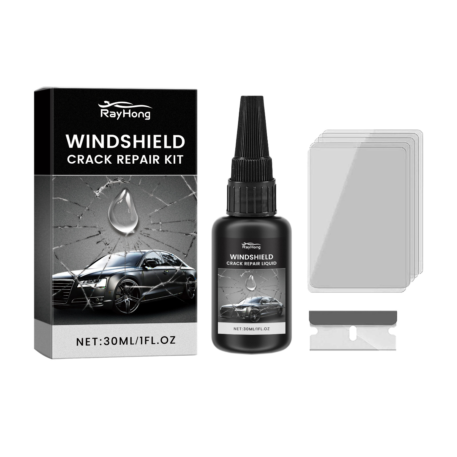 フロントガラス修理用接着剤 - フロントガラスのひび割れや傷 - Liquid Uv Glue Kit のレビューと価格